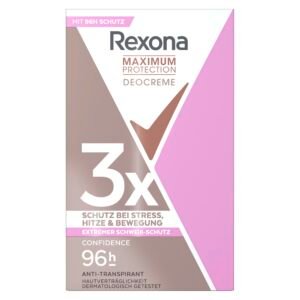 Rexona Women Maximum Protection Anti Transpirant Deo Creme Confidence Deodorant mit 96 Stunden Schutz gegen starkes Schwitzen und Geruch mit 3x Schutz bei Stress, Hitze & Bewegung 45 ml