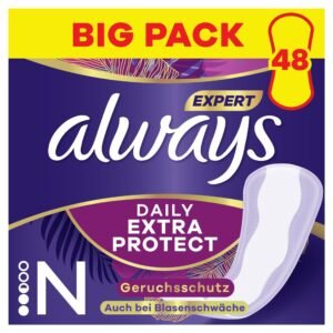 Always Daily Extra Protect Slipeinlagen Damen, Normal (48 Binden) Giga Pack, geruchsneutralisierend, atmungsaktiv, flexibel