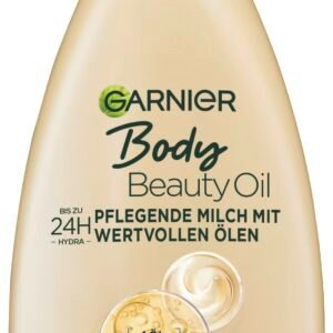 Garnier nährende Öl Milch/Körper Öl mit 4 wertvollen Ölen: Argan, Macadamia, Mandel, Rose, für trockene Haut- fettet nicht, klebt nicht, Oil Beauty, 1er Pack - 400ml