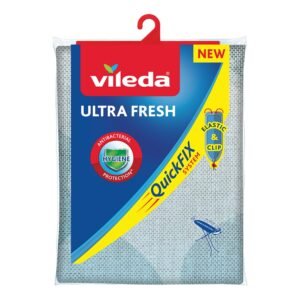 Vileda Ultra Fresh Bügelbrettbezug , antibakterieller Bügelbezug gegen Bakterienwachstum, für Bügelbretter von 110-130 cm x 30-45 cm, Farbe Grau-Blau