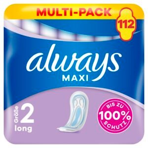 Always Maxi Profresh Große 2 Long 112 Damenbinden (8X14 Stück Stück), Bis zu 100 Prozent Schutz, schließt Gerüche ein, einzeln verpackt