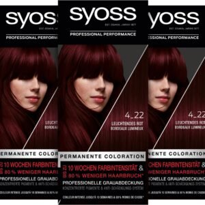 Syoss Color Coloration 4_22 Leuchtendes Rot Stufe 3 (3 x 115 ml), permanente Haarfarbe für bis zu 10 Wochen Farbintensität und 70% weniger Haarbruch*