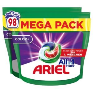 Ariel Waschmittel Pods All-in-1, Color Waschmittel, (2x49) 98 Waschladungen, Fleckenentfernung selbst bei niedrigen Wassertemperaturen
