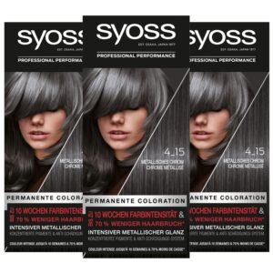 SYOSS Coloration, Haarfarbe Stufe 3 4_15 Metallisches Chrom, intensiver metallischer Glanz, 3er Pack (3 x 115 ml)