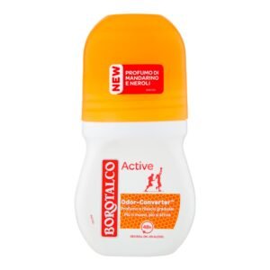 Borotalco, Roll-On Active Orange, alkoholfrei, mit Odor-Converter für Parfüm mit stufenloser Freisetzung und kontinuierlicher Frische, Duft von Mandarine und Neroli, Deodorant für Damen und Herren, 50 ml