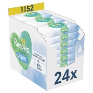 Pampers Harmonie Aqua Feuchttücher 24 Packungen mit jeweils 48 Feuchttüchern, 1152 Feuchttücher, die helfen, den natürlichen pH-Wert der Haut wiederherzustellen, leichte Lotion mit 99 Prozent Wasser