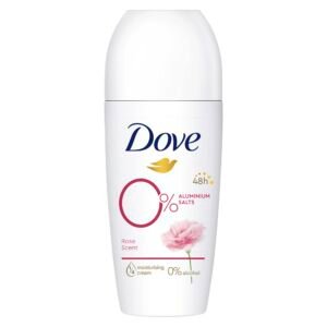 Dove Deodorant Roll-On Rosenduft 0% Deo ohne Aluminiumsalze mit 1/4 Pflegecreme und 48 Stunden Schutz 50 ml 1 Stück