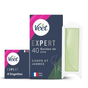 Veet Expert - 40 Kaltwachsstreifen für trockene Haut - langanhaltende Haarentfernung - perfektes Finish mit Süßmandelöl