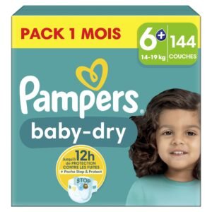 Pampers Baby-Dry Große 6+, 144 Windeln, 14kg-19kg, Bis zu 100% Auslaufschutz & Komfort die ganze Nacht