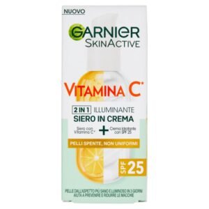 Garnier SkinActive 2-in-1-Serum aus Vitamin C Creme und Feuchtigkeitscreme SPF25, Anti-Flecken und Aufhellung, nicht fettend, geeignet für alle Hauttypen 50 ml