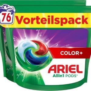 Ariel Waschmittel Pods All-in-1, Flüssigwaschmittel Waschmittel Kapseln 76 Waschladungen, Universal+, Kraftvolle Fleckentfernung ab der 1. Wäsche