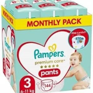 Pampers Pants Windelhose Große 3 (6-11kg), Premium Care, 144 Stück, Windeln mit Stop- & Protect Anti Auslaufen hinten