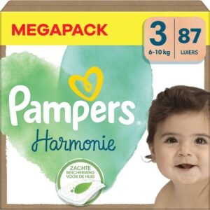 Pampers Windeln Große 3 (6-10 kg), Windeln Harmonie, 87 Stück, Schonung der empfindlichen Haut und Inhaltsstoffe pflanzlichen Herkunft