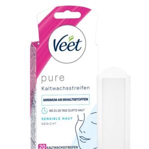 Veet PURE Kaltwachsstreifen - Geeignet für sensible Haut - Anwendung für Gesicht - Bis zu 28 Tage glatte Haut - 10 Doppelstreifen = 20 Einzelstreifen