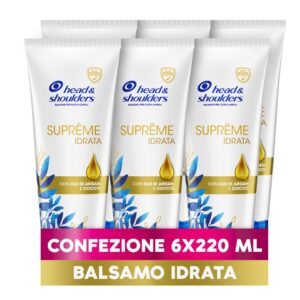head & shoulders Suprême Anti-Schuppen Conditioner Feuchtigkeitsspendend mit Arganöl und Kokosnuss für Kopfhaut trockenes Haar Schuppenschutz 6 x 220 ml
