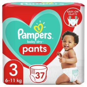 Pampers Baby-Dry Pants 3, 37 Höschenwindeln, Einfaches An- und Ausziehen, Zuverlässige Pampers Trockenheit, 6kg - 11kg
