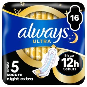Always Ultra Binden Damen Gr. 4, Secure Night (18 Damenbinden mit Flügeln) Big Pack, dünn und super saugfähig, geruchsneutralisierend und Auslaufschutz