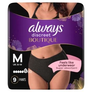 Always Discreet Boutique Inkontinenz Pants Gr. M (9 Höschen) für Damen, bei Blasenschwäche, absorbieren Gerüche und Feuchtigkeit, verhindern Auslaufen, schwarz (Verpackung kann variieren)