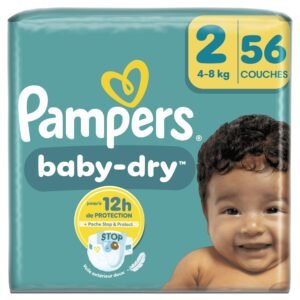 Pampers Baby-Dry Große 2, 56 Windeln, 4 kg - 8 kg, eine bequeme Nacht bis zu 100% ohne Auslaufen