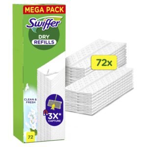 Swiffer Staubfänger, Nachfüllpackungen, Trockentücher, 72 Einheiten, Febreze-Duft, langanhaltend, fängt 3 mal mehr Staub und Tierhaare auf, Besen separat erhältlich