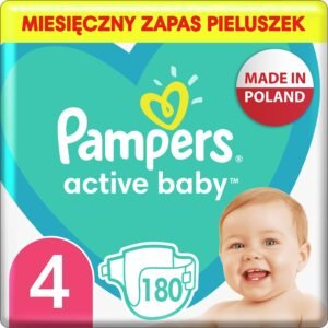 Pampers , Baby Windeln Große 4 (9-14kg) Windeln, 180 Stück, Monatliche Verpackung, Durchlaufschutz Ganztägig