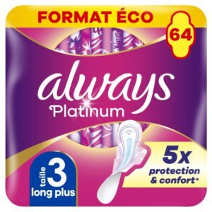 Always Platinum Damenbinden mit Flügeln, Nacht, mittlere Fluss, Eco-Format, 64 Einzeltaschen (4 x 16), 5 Dimensions de Confort