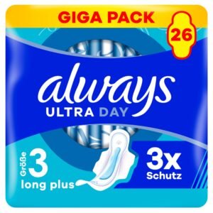 Always Ultra Damenbinden Long Plus (Größe 3) Mit Flügeln 26 Stück, Super Saugfähig Und Ultra Dünn, Für Die Periode