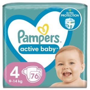Pampers Windeln Größe 4 (9-14kg), Active Baby Windeln, 76 Stück, Durchlaufschutz Durch die Nacht