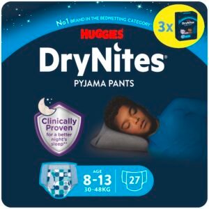Huggies DryNites hochabsorbierende Nachtwindeln bei Bettnässen, für Jungen 8-13 Jahre (30-48 kg), 27 Stück (3 x 9 St.), Windel-Pants