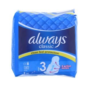 Always Klassische 8 Nächtliche Pads für sauberes Gefühl Schutz Weiß, 8 stück