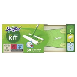 Swiffer Bodenwischer Starterset (1 Bodenstab + 11 Bodentücher), grün, 8 trockene