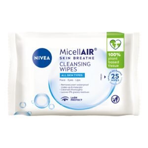 NIVEA Micellar Water Cleansing Wipes Extremely Gentle for Face and Eyes Skin Hydrating Natural Origin Biodegradable Travel Convenient, 25pcs (PACK OF 3)