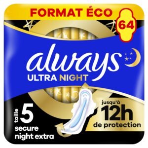Always Ultra Secure Night Damenbinden (Große 5) mit Flügeln 64 Stück, Super Saugfähig Und Ultra Dünn, für Die Periode
