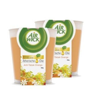 Air Wick Wohlfühl-Duftkerze im Glas Anti-Tabak - Duft: Orange - Enthält natürliche ätherische Öle - 2 x Duftkerze in Orange