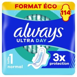Always Ultra Day Damenbinden Normal (Große 1) mit Flügeln 114 Stück, Super Saugfähig Und Ultra Dünn, für Die Periode