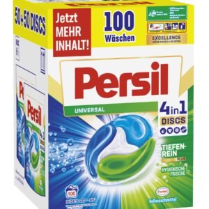Persil Universal 4in1 DISCS (100 Waschladungen), Vollwaschmittel mit Tiefenrein-Plus Technologie bekämpft hartnäckige Flecken, 92% biologisch abbaubare Inhaltsstoffe*