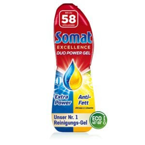 Somat Excellence Duo Power Gel (58 Spülgänge) Spülmittel für die Spülmaschine für strahlend sauberes Geschirr auch im Eco-Programm & bei niedrigen Temperaturen, Zitrone & Limette