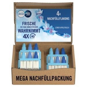 Febreze 3Volution Duftstecker 4x Nachfüllflakons Aprilfrisch, 3 Abwechselnde Düfte Bekämpfen Gerüche