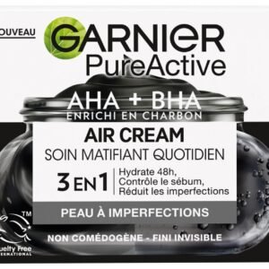 Garnier Pure Active - Air Cream - Mattierende tägliche Pflege - angereichert mit AHA + BHA & Kohle - spendet 48 Stunden Feuchtigkeit & 12 Stunden Mattierung* - für Mischhaut bis fettige Haut mit