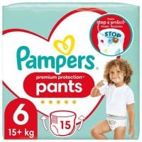 Pampers Baby Windeln Pants Große 6 (15kg+) Premium Protection, Extra Large, 15 Höschenwindeln, SINGLE PACK, mit Stop- und Schutz Täschchen