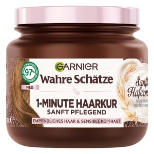 Wahre Schätze Feuchtigkeitsspendende 1-Minute Haarkur für sensible Kopfhaut, Mit Reiscreme und Bio-Hafermilch für ein angenehmes Haarerlebnis, Vegane Formel, 1 x 340 ml