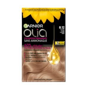 Garnier - Olia - Permanente Haarfarbe, ohne Ammoniak, 60% natürliche Blütenöle, bewahrt die Haarqualität, weiches und glänzendes Haar, schillerndes Aschblond (8,12), 120 g