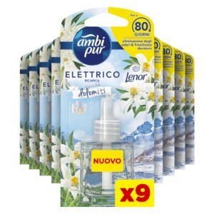 Ambi Pur Raumduft, 9 Nachfüllpackungen für Diffusor, Duft Brise der Dolomiten, Lufterfrischer beseitigt Gerüche, bis zu 80 Tage Duft