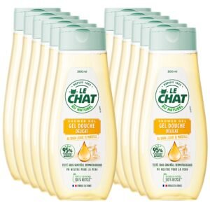 Le Chat Duschgel für den Körper, zart - mit Flüssigseife aus Marseille, 95% Inhaltsstoffe natürlichen Ursprungs, pH-neutrale Formel für die Haut, dermatologisch getestet, 300 ml, 12 Stück