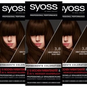 SYOSS Coloration, Haarfarbe Stufe 3 3_8 Sweet Brunette, bis zu 10 Wochen Farbintensität, 3er Pack (3 x 115 ml)