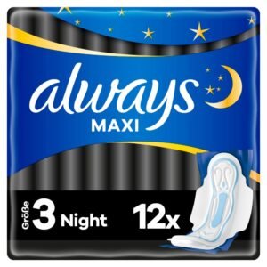 Always Maxi Binden Damen Gr. 3, Night (12 Damenbinden mit Flügeln) weich und super saugfähig, geruchsneutralisierend und Auslaufschutz