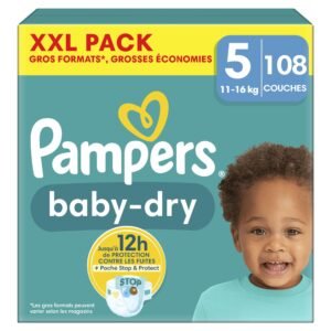 Pampers Baby-Dry, Größe 5, 108 Windeln, 11-16 kg, auslaufsicher mit der Stop- und Protect-Tasche auf der Rückseite der Windel, XXL-Pack