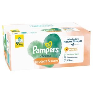 Pampers Harmonie Protect & Care Feuchttücher 9 Packungen mit jeweils 44 Feuchttüchern = 396 Feuchttücher, die helfen, den natürlichen pH-Wert der Haut wiederherzustellen