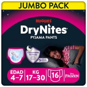Huggies DryNites hochabsorbierende Pyjamahosen Unterhosen für Mädchen, Jumbo Monatspackung, 4-7 Jahre, (1 Packung von 16)