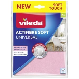 Vileda Actifaser Actifibre Allzwecktuch, 100% Mikrofasertücher, hohe Saugfähigkeit und Starke Reinigungskraft, Farben blau und lila, 2er Pack
